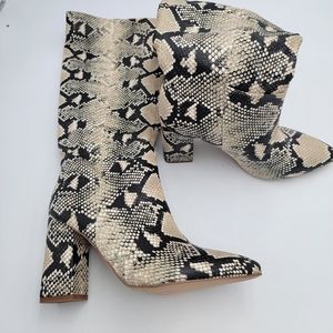 Madden Girl Knee High Boots Snake Skin Print Size 7 Heels 3" Firefly New